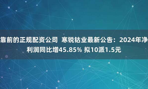 靠前的正规配资公司  寒锐钴业最新公告：2024年净利润同比增45.85% 拟10派1.5元