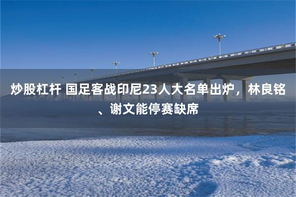 炒股杠杆 国足客战印尼23人大名单出炉，林良铭、谢文能停赛缺席