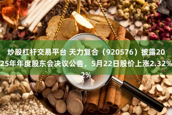 炒股杠杆交易平台 天力复合（920576）披露2025年年度股东会决议公告，5月22日股价上涨2.32%