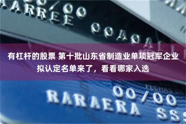 有杠杆的股票 第十批山东省制造业单项冠军企业拟认定名单来了，看看哪家入选